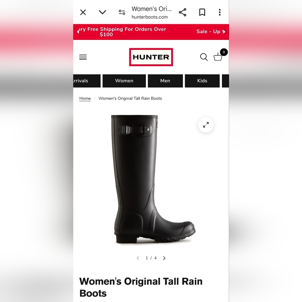 Hunter tall classic rain boot size 8